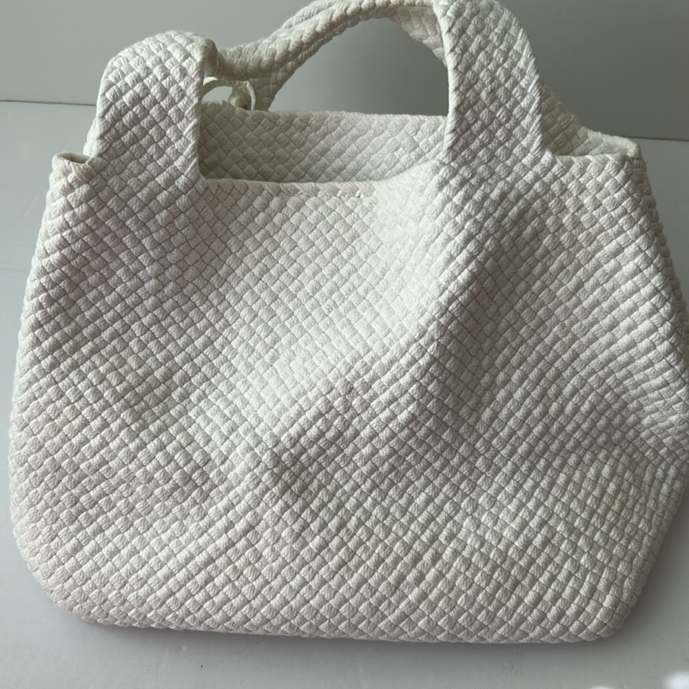 120% Lino White Woven Handbag Purse Satchel - Picture 12 of 16